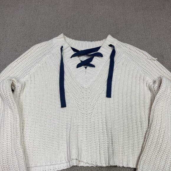 Aerie Sweater Ivory Blue Long Sleeve Pullover Women’s Size Small - Picture 7 of 12